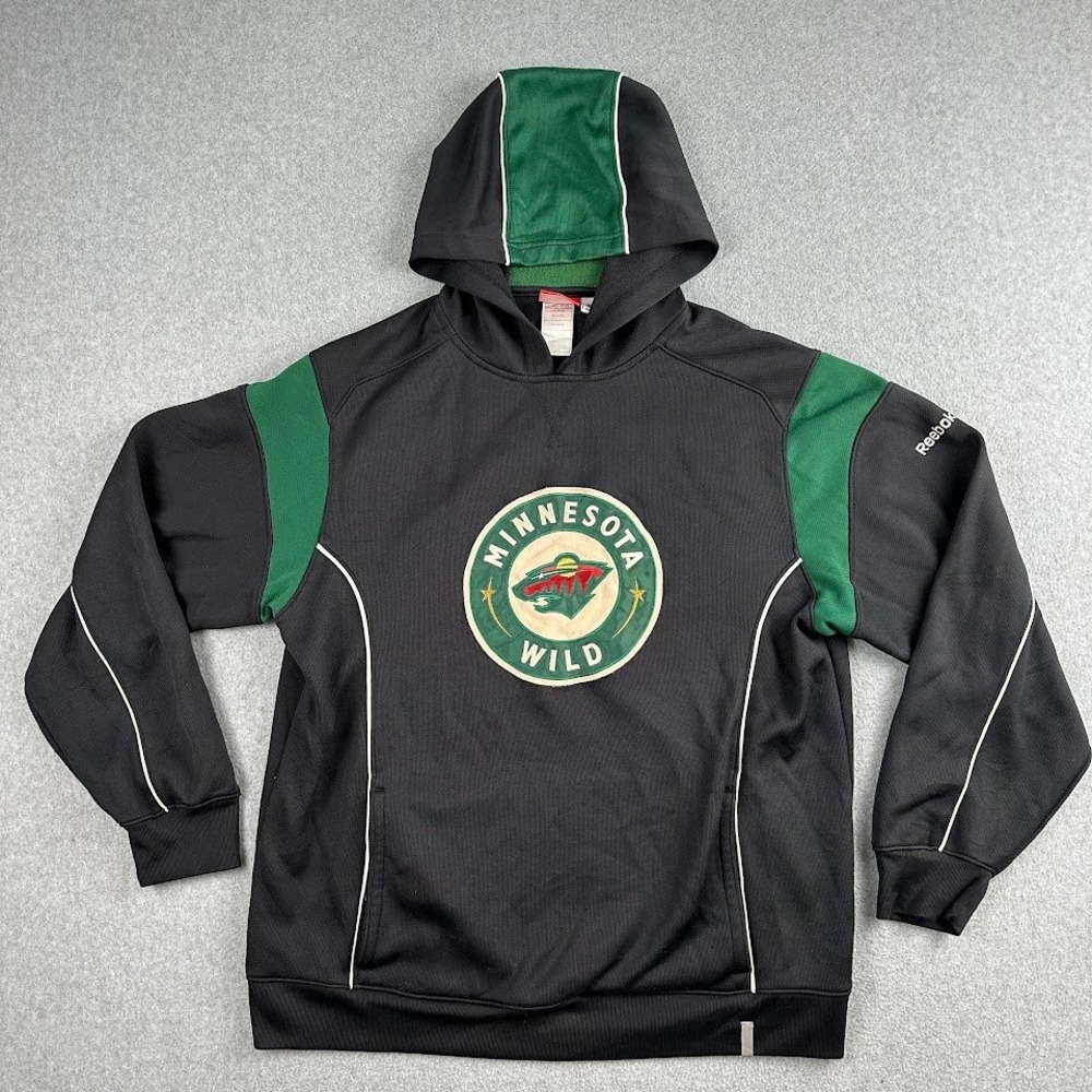 Minnesota Wild Hockey Face Off Collection Reebok Hoodie Black Green Men's Medium